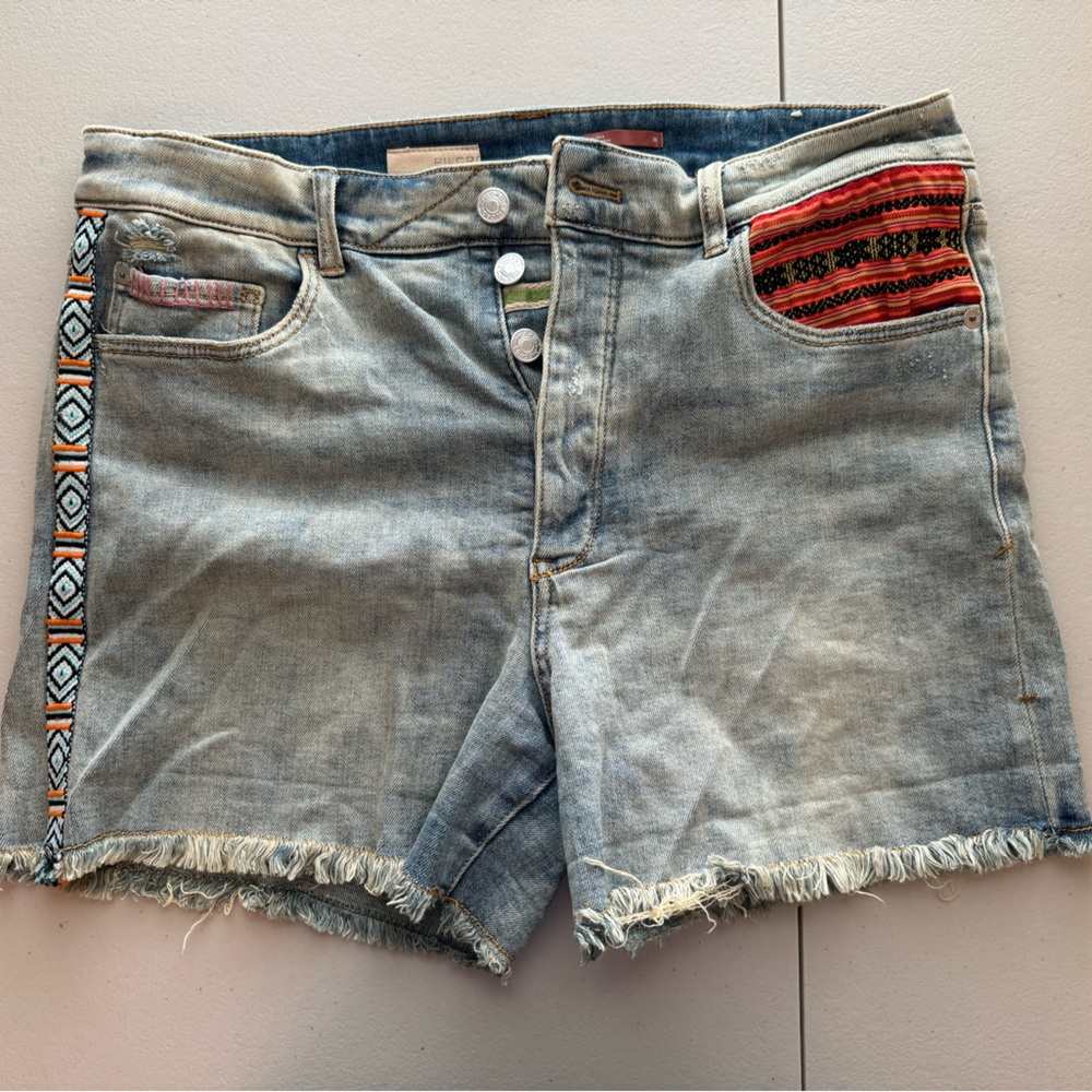 Pilcro Light Blue Jean Shorts with Red and Orange Accents